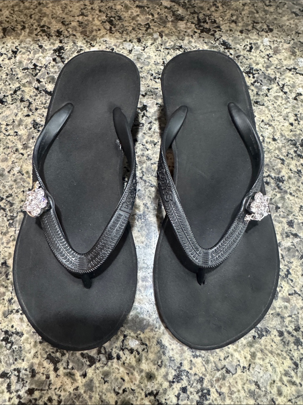 Pop it’s Black Wedge Flip Sandals with Rhinestone Detail
